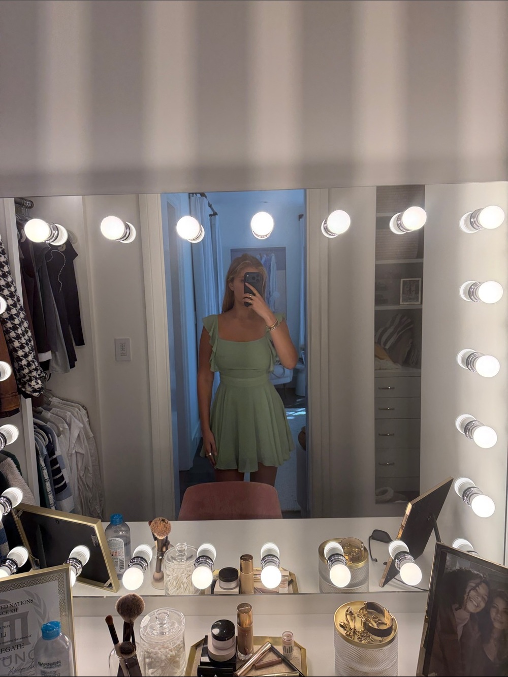 Sage Ruffle Strap Fit-and-Flare Mini Dress